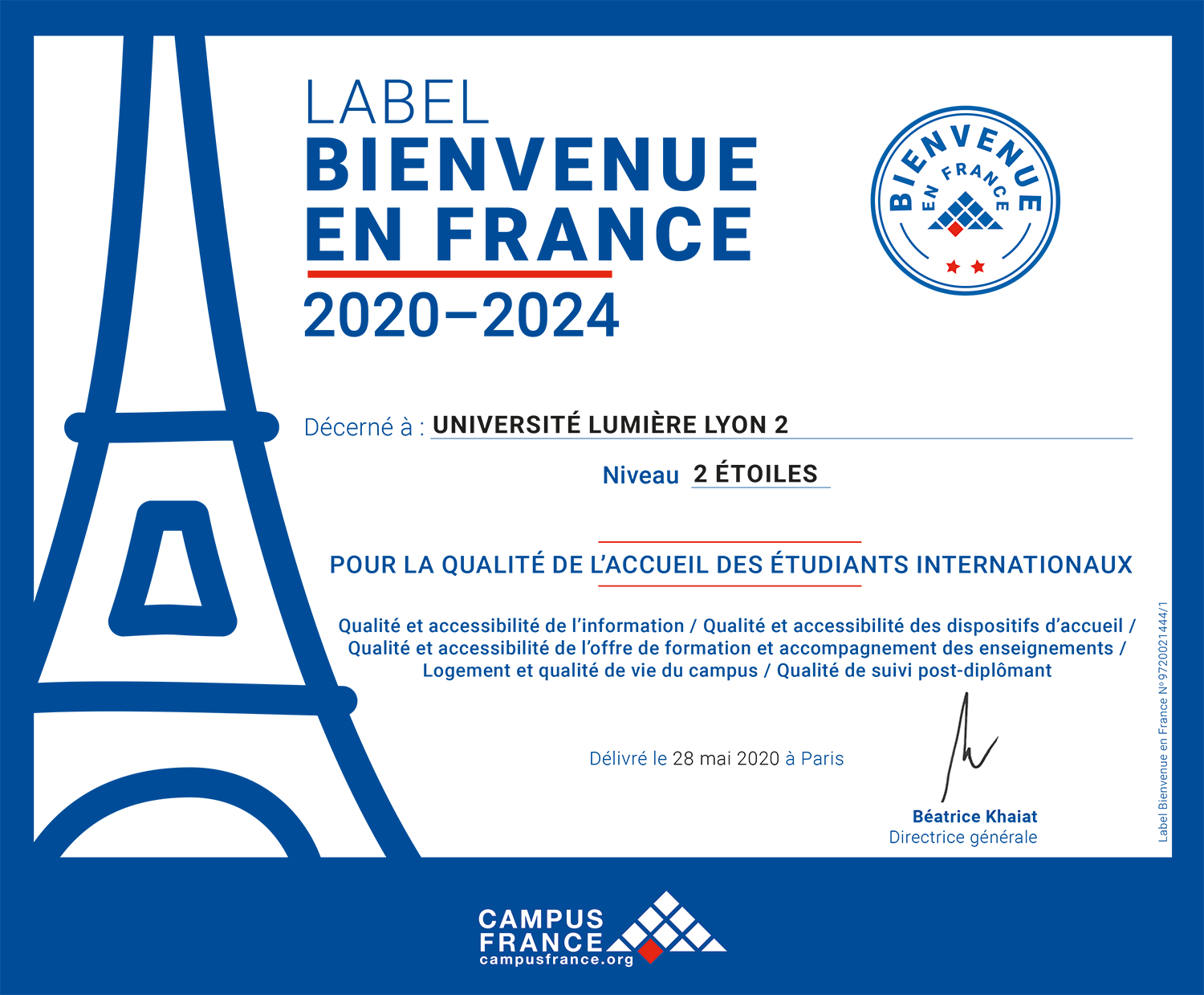 Label "Bienvenue en France" - 2 étoiles